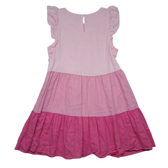 J. Crew Factory Dress Womens 6 Petite Pink Mini Linen Blend Ruffle Sleeve Tiered - Picture 2 of 11